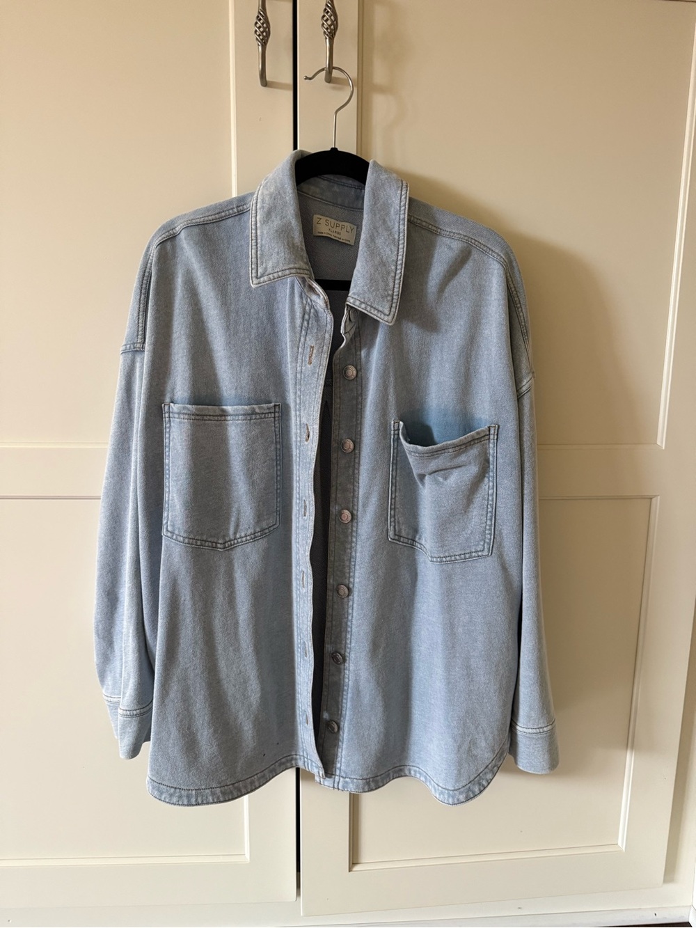 Z Supply Light Blue Knit Denim Shirt Jacket